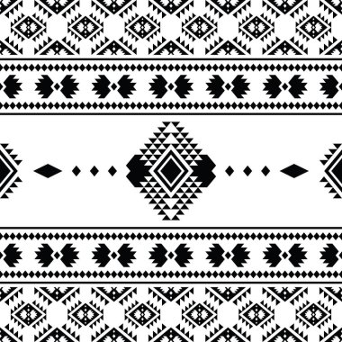 Geometrik soyut vektör çizimi. Etnik doku motifi. Kumaş şablonu ve gömlek için kusursuz kabile desenli tasarım. Siyah ve beyaz renk.