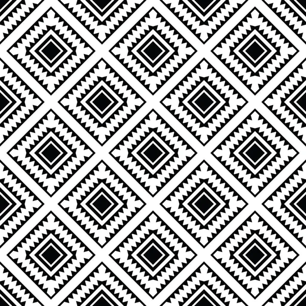 Nahtlose Ethnische Mustergestaltung Aztekenstamm Abstrakte Geometrische Illustration Schwarz Weiße Farbe — Stockvektor