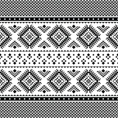 Navajo eşsiz, kusursuz etnik model vektörü. Baskı kumaşı ve giysi için kabile soyut geometrik sanat tasarımı. Siyah ve beyaz renk.
