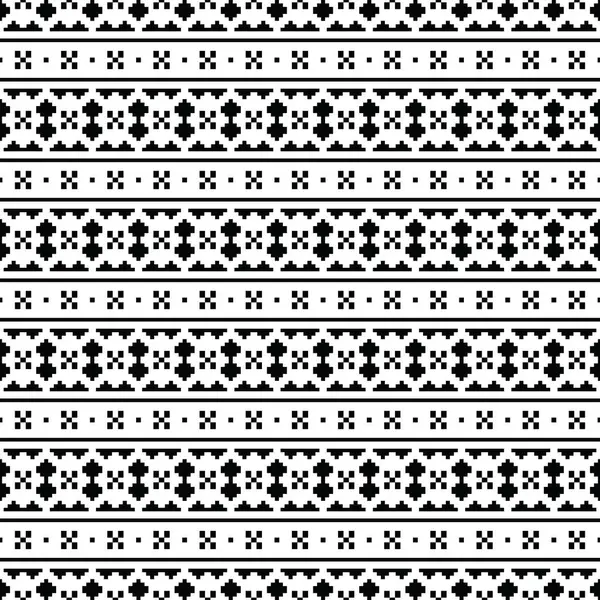 Nahtloses Ethnisches Streifenmuster Mit Geometrischem Pixeldesign Stammesstil Schwarz Weiße Farben — Stockvektor
