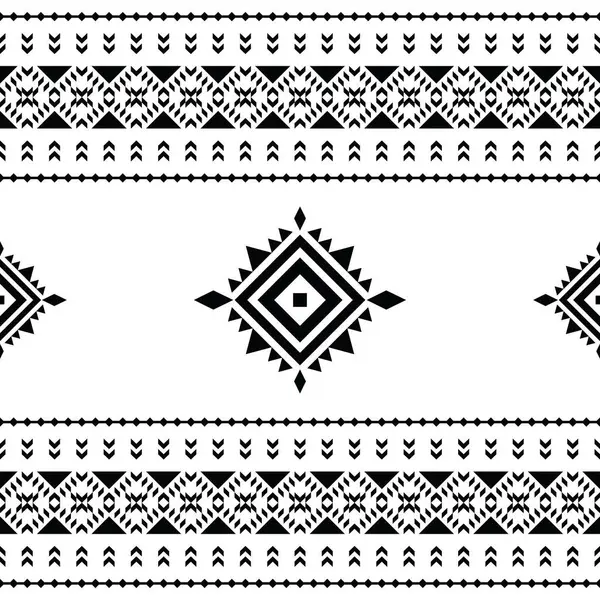 无缝几何背景与阿兹特克和纳瓦霍部落的主题 纺织品和刺绣的民族当代图案设计 黑色和白色 — 图库矢量图片