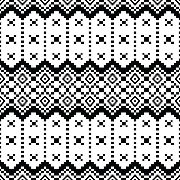 Geometrische Naadloze Etnische Pixel Patroon Zwart Wit Kleur Inheemse Stijl — Stockvector