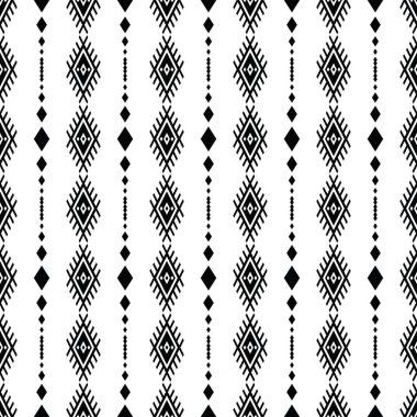 Soyut etnik çizgili kabile arka plan tasarımı. Kusursuz sınır çizgisi. Tekstil şablonu için halk süsü tasarımı. Siyah ve beyaz renk.