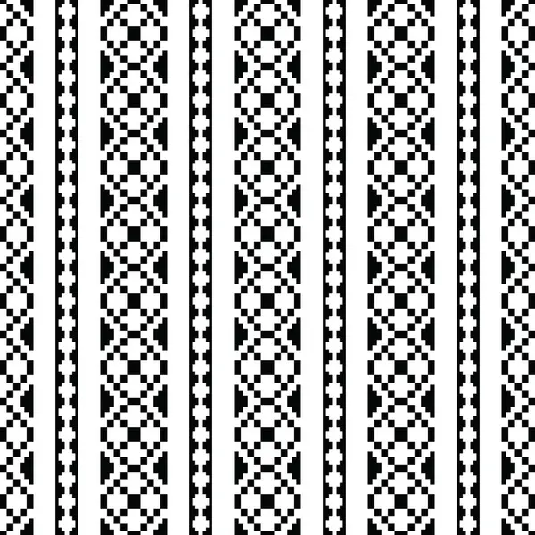 部落无缝条纹图案 Pixel边框矢量图解 纺织品模板的民族几何艺术设计 黑色和白色 — 图库矢量图片