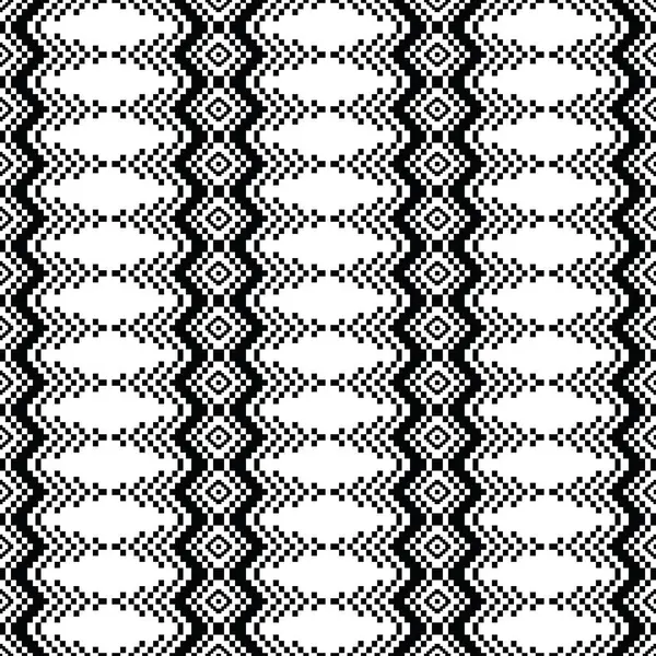 Boho独特なシームレスな民族のストライプパターン テキスタイルテンプレートのためのトライバル抽象ピクセルアートプリントデザイン ブラックとホワイトカラー — ストックベクタ