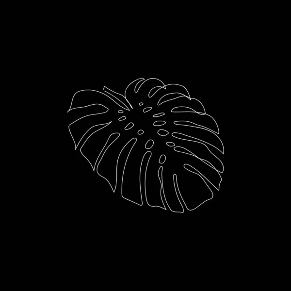 Sanat eseri yaprağının tek çizgisi siyah arka planda beyazdır. Vektör illüstrasyonu