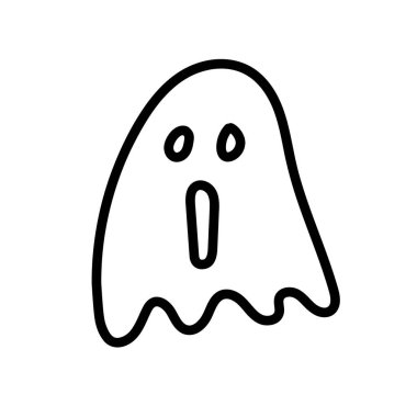 Cadılar Bayramı hayaletinin el çizimi sembolü. İzole vektör çizimi beyaz üzerine.