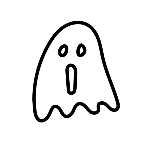 Cadılar Bayramı hayaletinin el çizimi sembolü. İzole vektör çizimi beyaz üzerine.