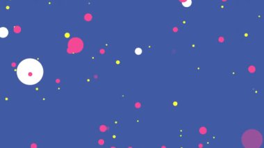 Benekli nokta sarı, beyaz ve pembe hareketli daireler çiziyor.