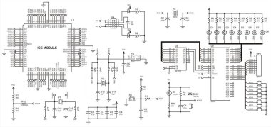 Vector electrical schematic diagram of a digital electronic device with led indicators, operating under the control of a microcontroller. Technical (engineering) drawing. clipart