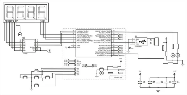 Lcd显示 Usb 与Arduino的连接 用于读取和输出数据的电子设备的矢量电气原理图 — 图库矢量图片