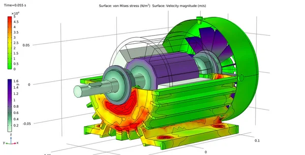 冯米塞斯的图形电机的应力和转子转速的大小 利用计算机辅助设计系统进行计算机3D建模和分析 — 图库照片