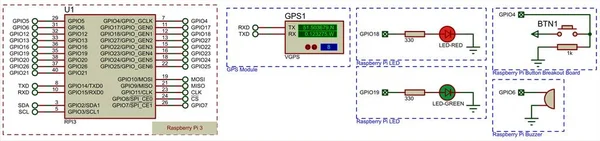 ラズベリーパイGps Gpsモジュールとラズベリーパイボードとの接続のベクトル図 ラズベリーパイボードを使用した電子機器の設計 電子回路基板 — ストックベクタ