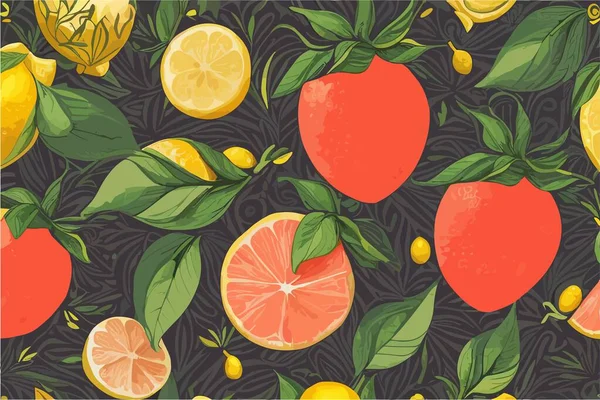 Vektor Zitrusfrüchte Zitronen Orangen Kaki Und Grüne Blätter Auf Einem — Stockvektor