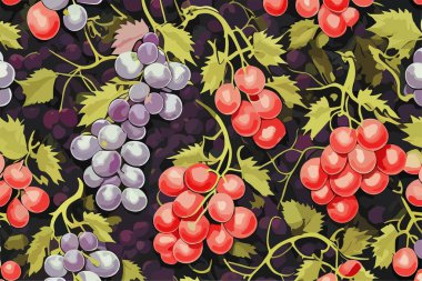 Üzüm ve yeşil yapraklı vektör deseni.