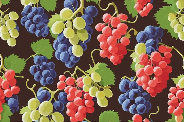 Бесшовный Векторный Рисунок Ягодами Винограда Зелеными Листьями — стоковый вектор