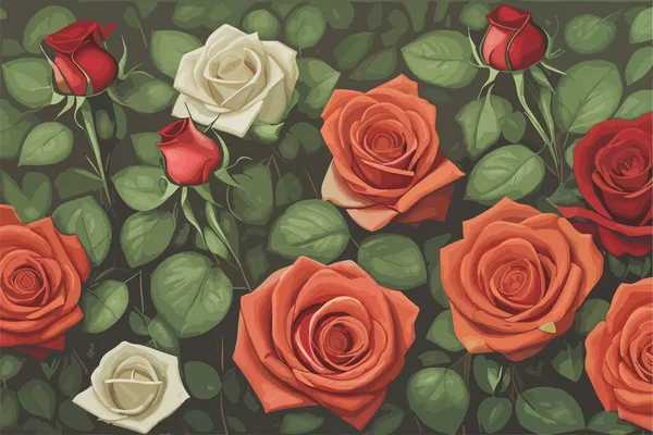 Patrón Floral Vectorial Con Flores Color Rosa Rojo Brotes Blancos — Vector de stock