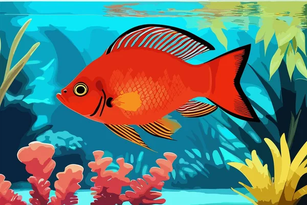 Векторные Тропические Рыбы Водоросли Кораллы Морские Анемоны Дне Моря Подводный — стоковый вектор