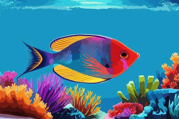 Векторные Тропические Рыбы Водоросли Кораллы Морские Анемоны Дне Моря Подводный — стоковый вектор