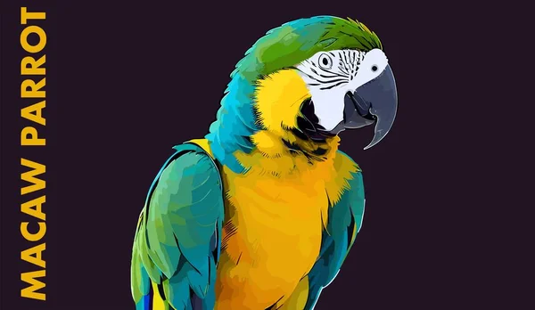 Papagaio Arara Brilhante Vetorial Isolado Fundo Preto Pássaro Tropical Paraíso — Vetor de Stock
