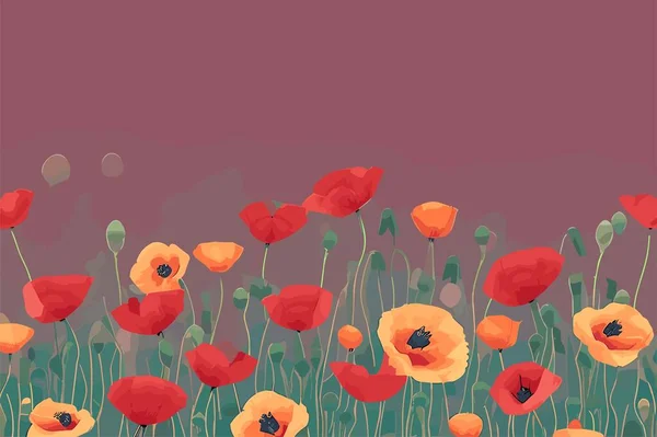 Motif Vectoriel Floral Avec Des Fleurs Prairie Coquelicots Jaunes Rouges — Image vectorielle