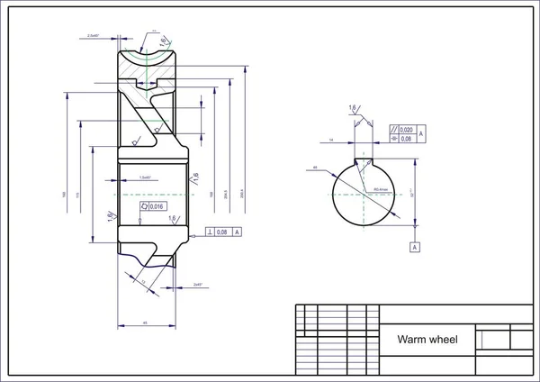 Vektorzeichnung Eines Mechanischen Stahlteils Mit Durchgangslöchern Schneckenrad Ingenieurskastensystem — Stockvektor