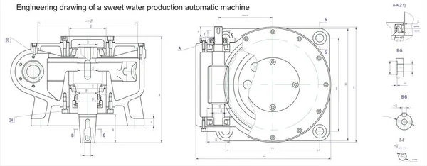 Dessin Ingénierie Vectorielle Une Machine Automatique Production Eau Douce Schéma — Image vectorielle