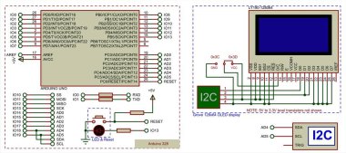 Arduino 'daki elektronik bir cihazın vektör şeması. I2C grafik OLED görüntüsü.