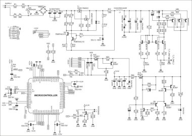 Çevresel aygıtların mikro denetleyiciye bağlanması. Güç ünitesi olan elektronik bir cihazın vektör elektrik şeması.