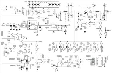 Elektronik cihazın şematik diyagramı. Vektör, rezistans, transistör, diyot, bobin, güç ünitesi, entegre devre ile elektrik devresi çiziyor.