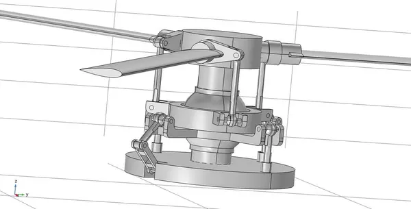 Computer 3d modeling movements of helicopter blades using a computer-aided design system.
