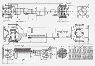 Masa büyüklüğünde bir arabanın sürüş alanının teknik çizimi. Otomobil kuyusu şeması seti. Mekanik arka plan. Kağıt yaprak tasarım belgelerinde makineli el çizimi.
