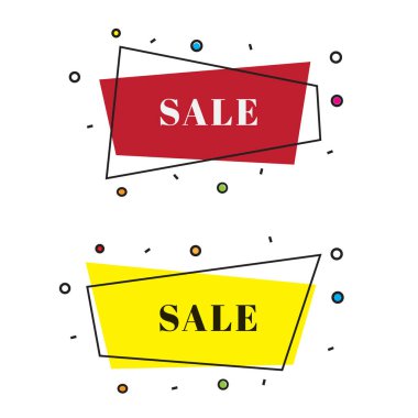 Beyaz arka planda izole edilmiş kırmızı ve sarı geometrik kurdeleler. Vektör Grafik Çizimi.