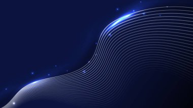 Soyut 3D parlak çizgiler dalga çizgileri mavi arka plan lüks tarzında parlayan ışık. Vektör grafik illüstrasyonu.