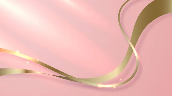 Abstract Glanzend Gouden Lint Golflijnen Elementen Met Gloeiend Licht Roze — Stockvector