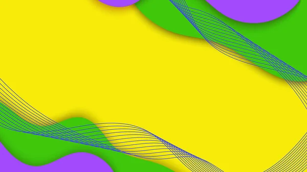 黄色の背景にカラフルな抽象流体の形と線 ベクトルグラフィックイラスト — ストックベクタ