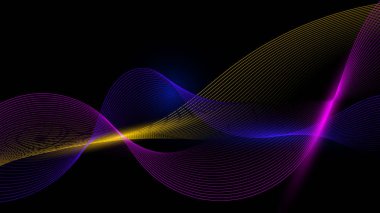 Soyut renk çizgileri koyu arkaplanda ışıklandırma efekti. Vektör grafik illüstrasyonu.