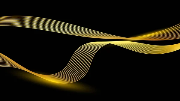 Abstrakta Gyllene Våg Linjer Element Med Glödande Ljus Svart Bakgrund — Stock vektor