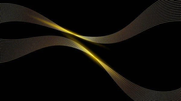 Abstract Glanzende Gouden Golf Lijnen Elementen Met Gloeiend Licht Zwarte — Stockvector
