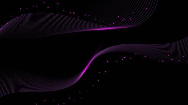 Soyut parlak mor dalga çizgileri siyah arka plan lüks tarzında parlayan ışık. Vektör grafik illüstrasyonu.
