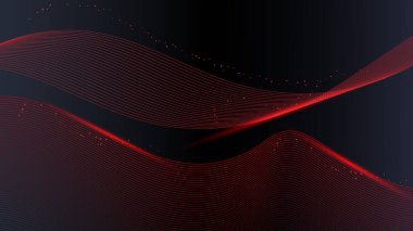 Soyut parlak kırmızı dalga çizgileri. Siyah arka plan lüks tarzında parlayan ışık. Vektör grafik illüstrasyonu.