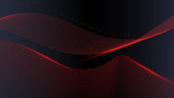 Abstract Glanzende Rode Golf Lijnen Elementen Met Gloeiend Licht Zwarte — Stockvector