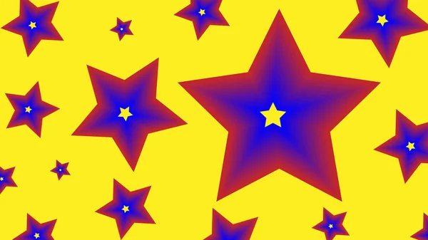 Abstraktes Muster Stern Bunte Wiederholung Auf Gelbem Hintergrund Vektorgrafische Illustration — Stockvektor