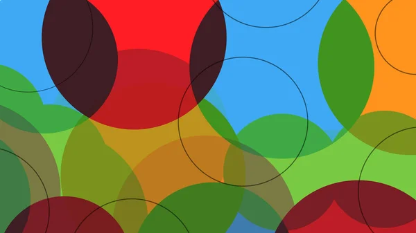 背景にカラフルな抽象的な円の形と線 ベクトルグラフィックイラスト — ストックベクタ