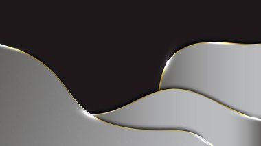 Soyut 3D lüks gümüş dalga çizgileri arka planda parlayan ışık etkisi olan elementler. Vektör grafik illüstrasyonu.