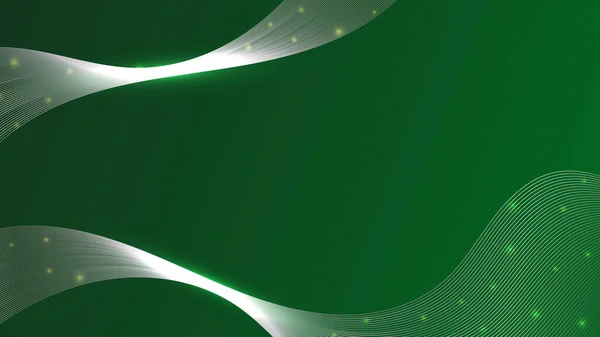 Soyut parlak gümüş dalga çizgileri yeşil arka plan lüks tarzında parlayan ışık. Vektör grafik illüstrasyonu.