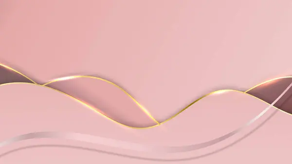 三维豪华粉红波浪形线条元素及在粉红背景上具有发光效果的彩带 矢量图形