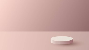 Üç boyutlu pembe kürsü arka planda en az duvar sahnesi. Ürün gösterimi, sunum modeli, vitrin vs. için kullanabilirsiniz. Vektör grafik illüstrasyonu.