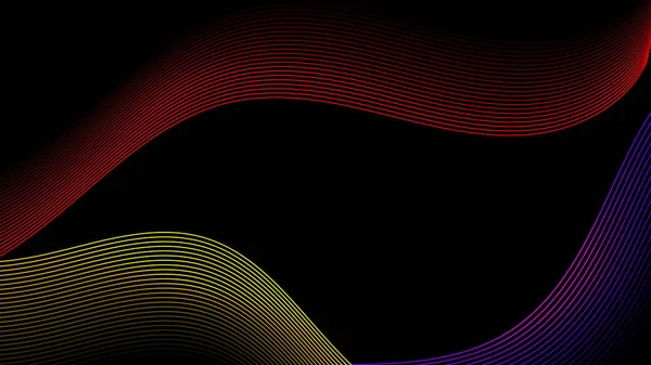 黒の背景に抽象的な色の線の波のパターン — ストックベクタ