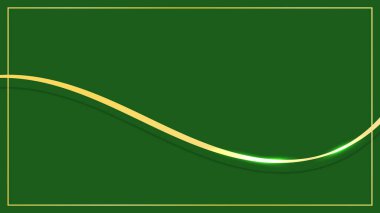 Soyut 3D lüks altın dalga kurdele çizgileri yeşil arkaplan üzerinde parlayan ışık etkisi olan elementler. Vektör grafik çizimi.